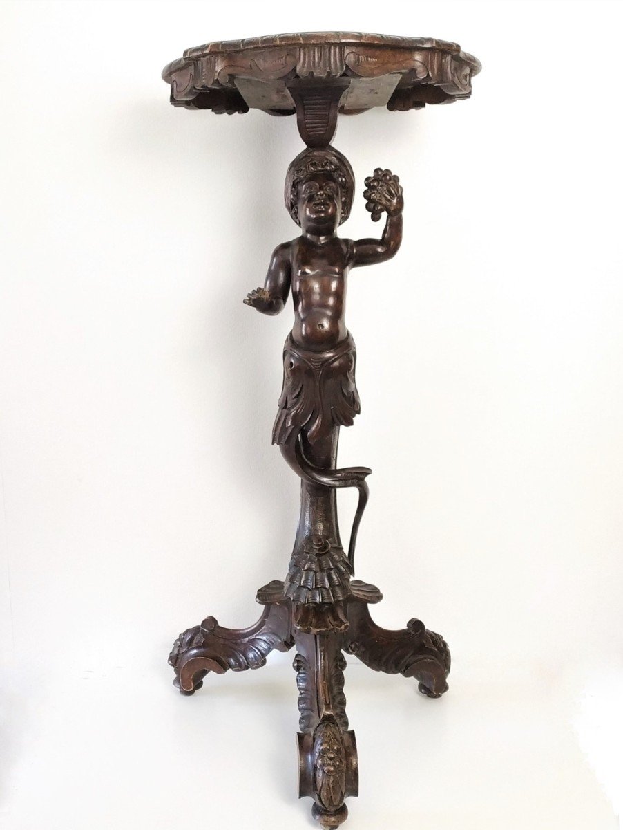 Selette Column In Carved Wood  With Putto 