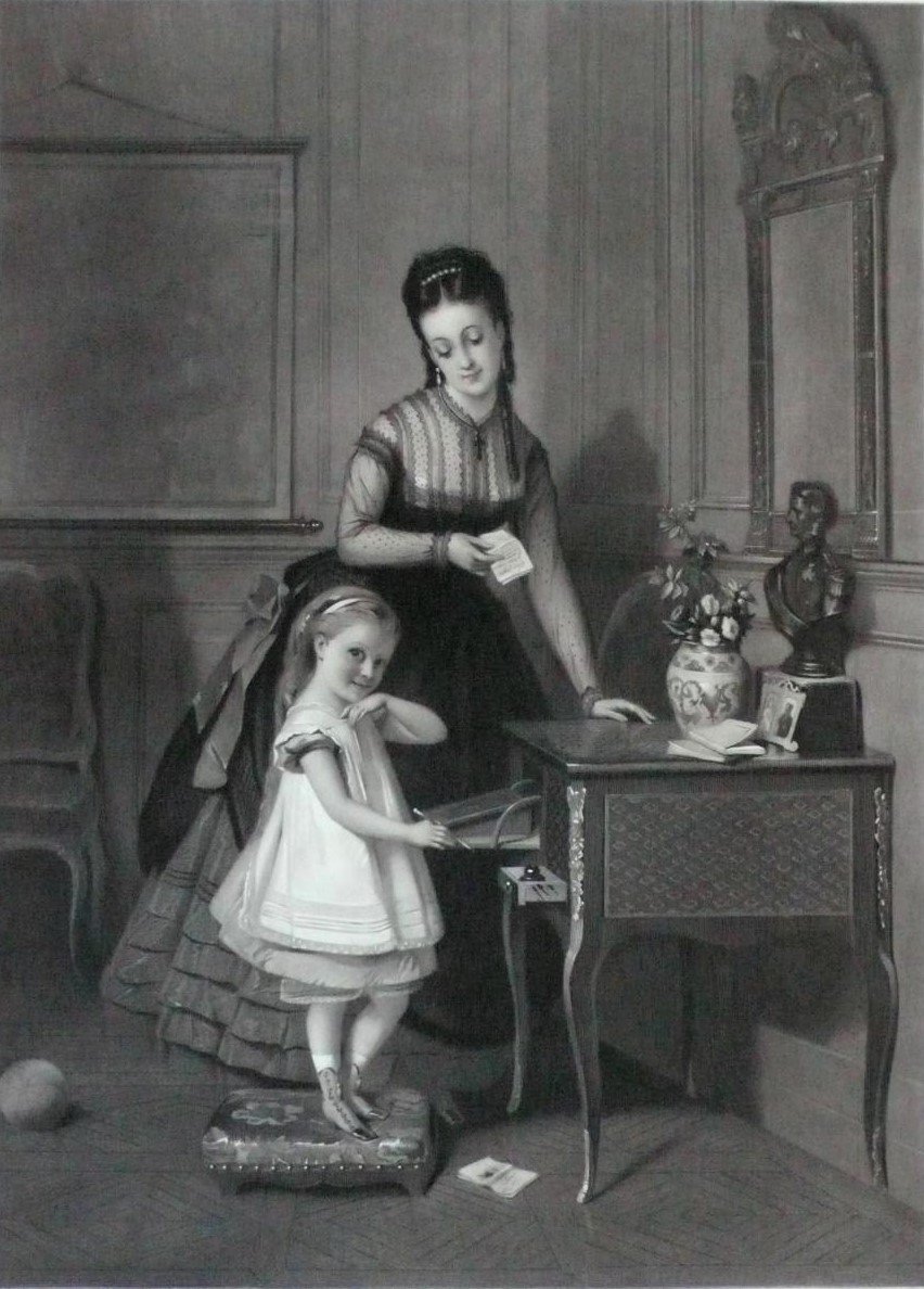 Mother With Child Etching  After Brochart 19th Century