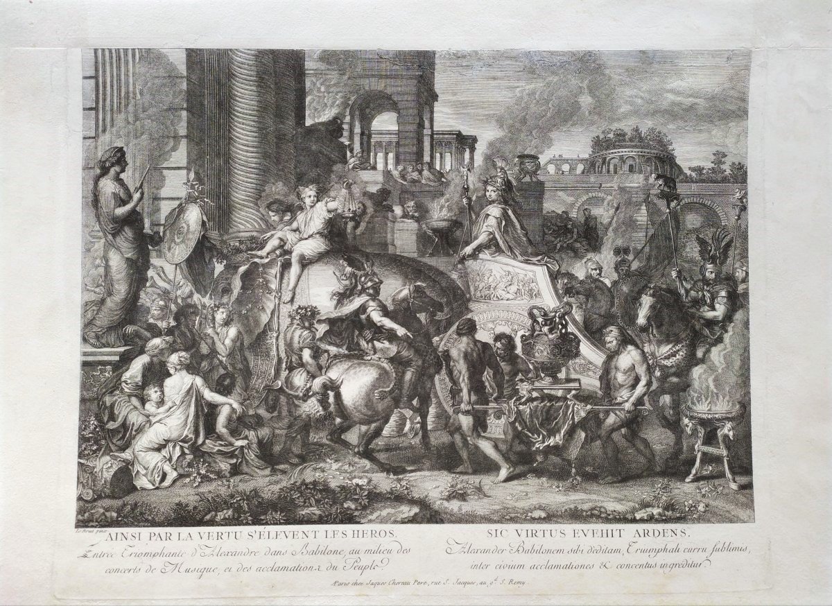 Battle Of Alexandre After Le Brun Etching 18th C-photo-3