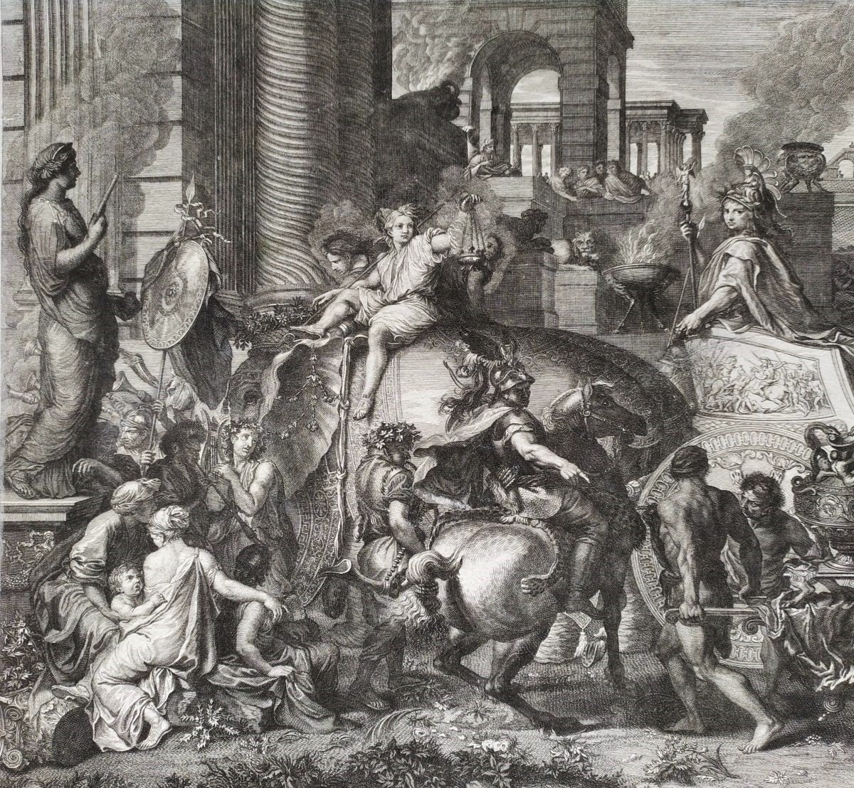 Battle Of Alexandre After Le Brun Etching 18th C-photo-3