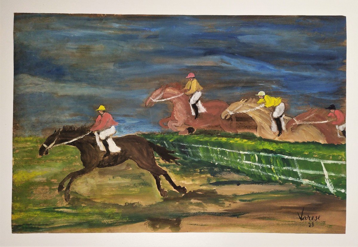 Gabriele Varese Gouache Horse Race 1929-photo-2