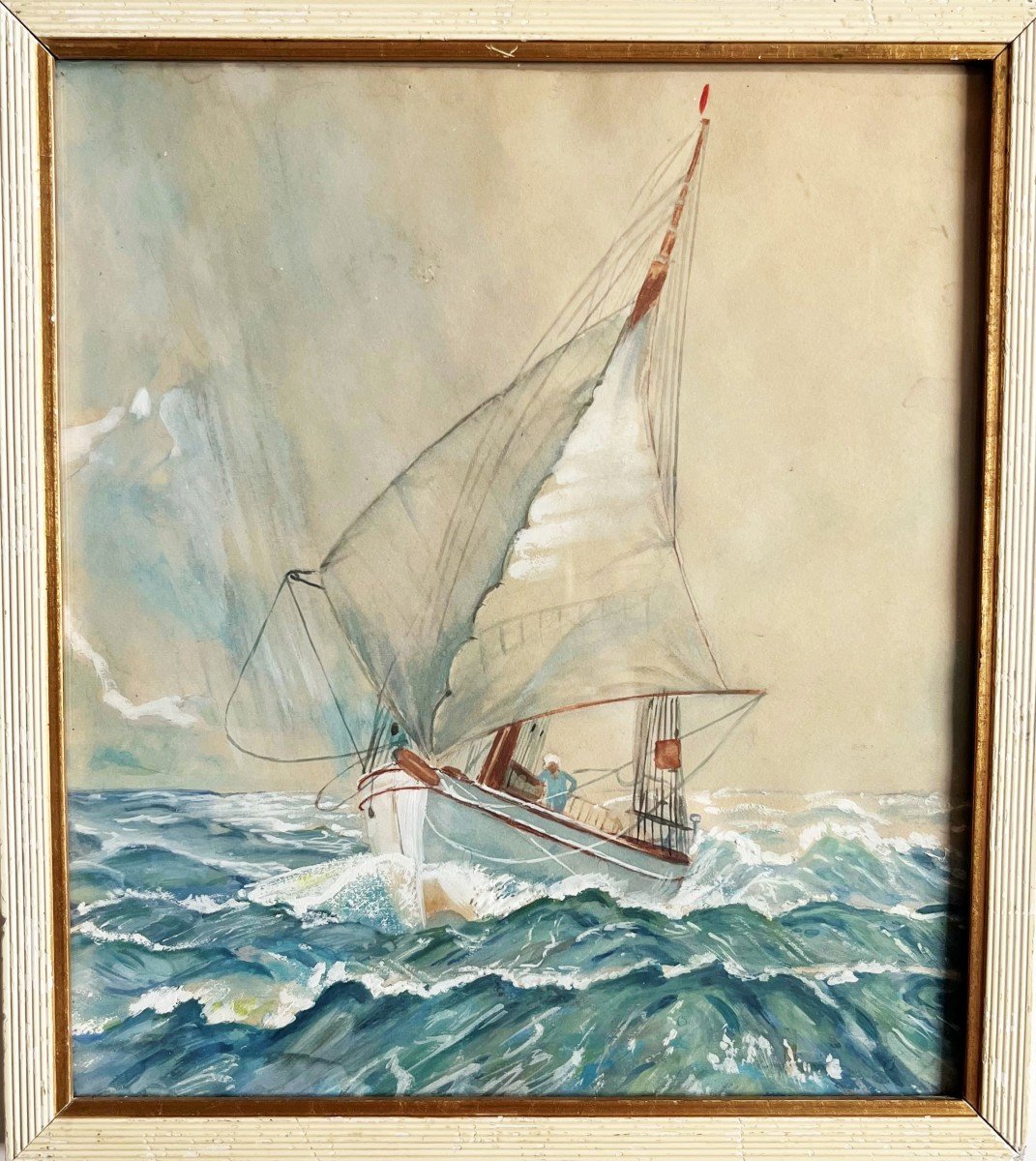 Sailboat Leeward Watercolor  -photo-2