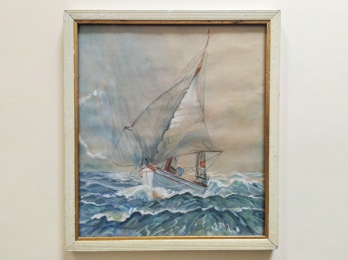 Sailboat Leeward Watercolor  -photo-1