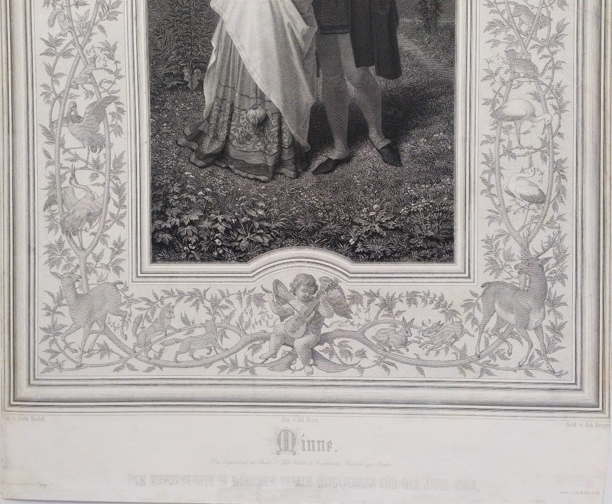 Gravure Romantique l'Anneau Des Fiançailles d'Après Ludwig Kachel-photo-4