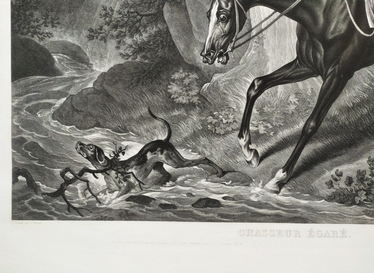 Hunting Horse Engraving After Vernet-photo-3