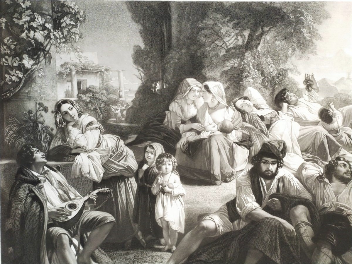 Scène Italienne Gravure  d'Après  Winterhalter -photo-1