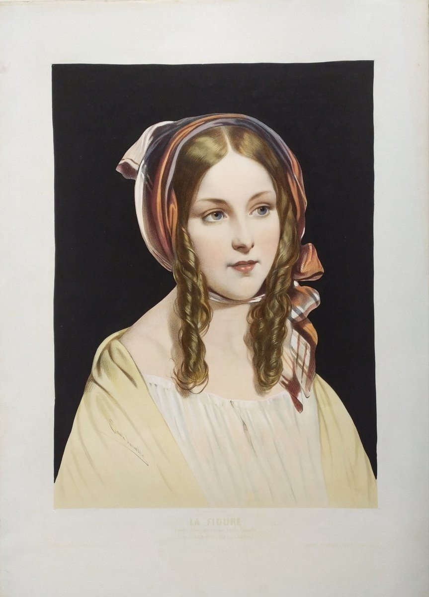 Portrait Scottish Woman Colored Lithograph-photo-2