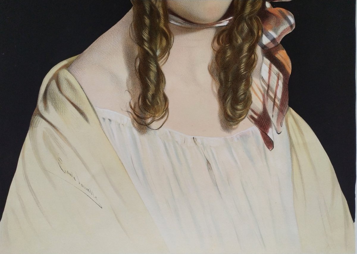 Portrait Scottish Woman Colored Lithograph-photo-4