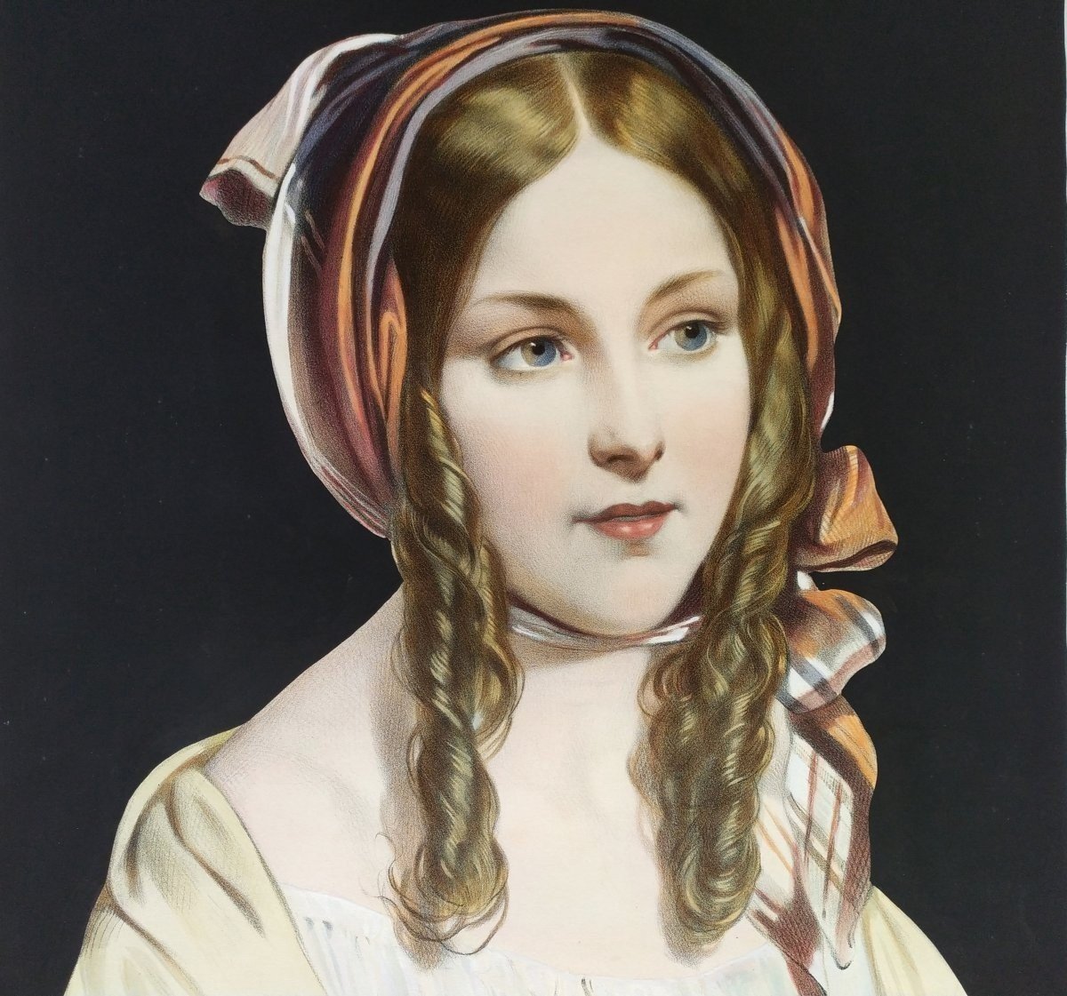 Portrait Scottish Woman Colored Lithograph-photo-2