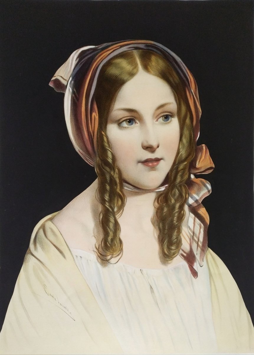 Portrait Scottish Woman Colored Lithograph