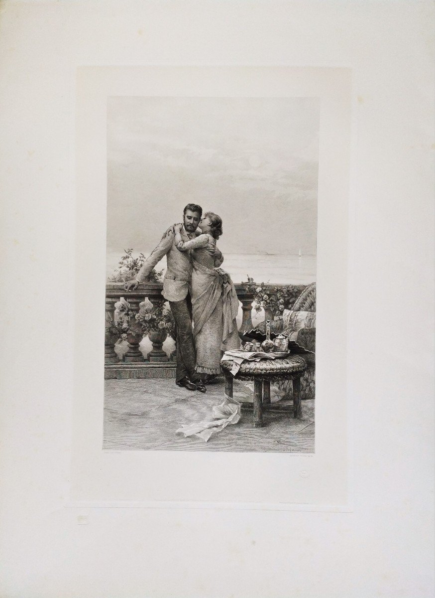 Romantic Scene Large Engraving After Tofano-photo-2