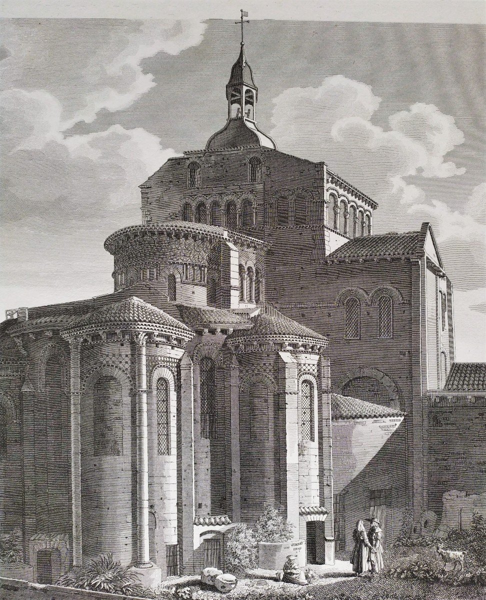 Architecture Etching  Auvergne Clermont Church Of Notre-dame Du Port-photo-4