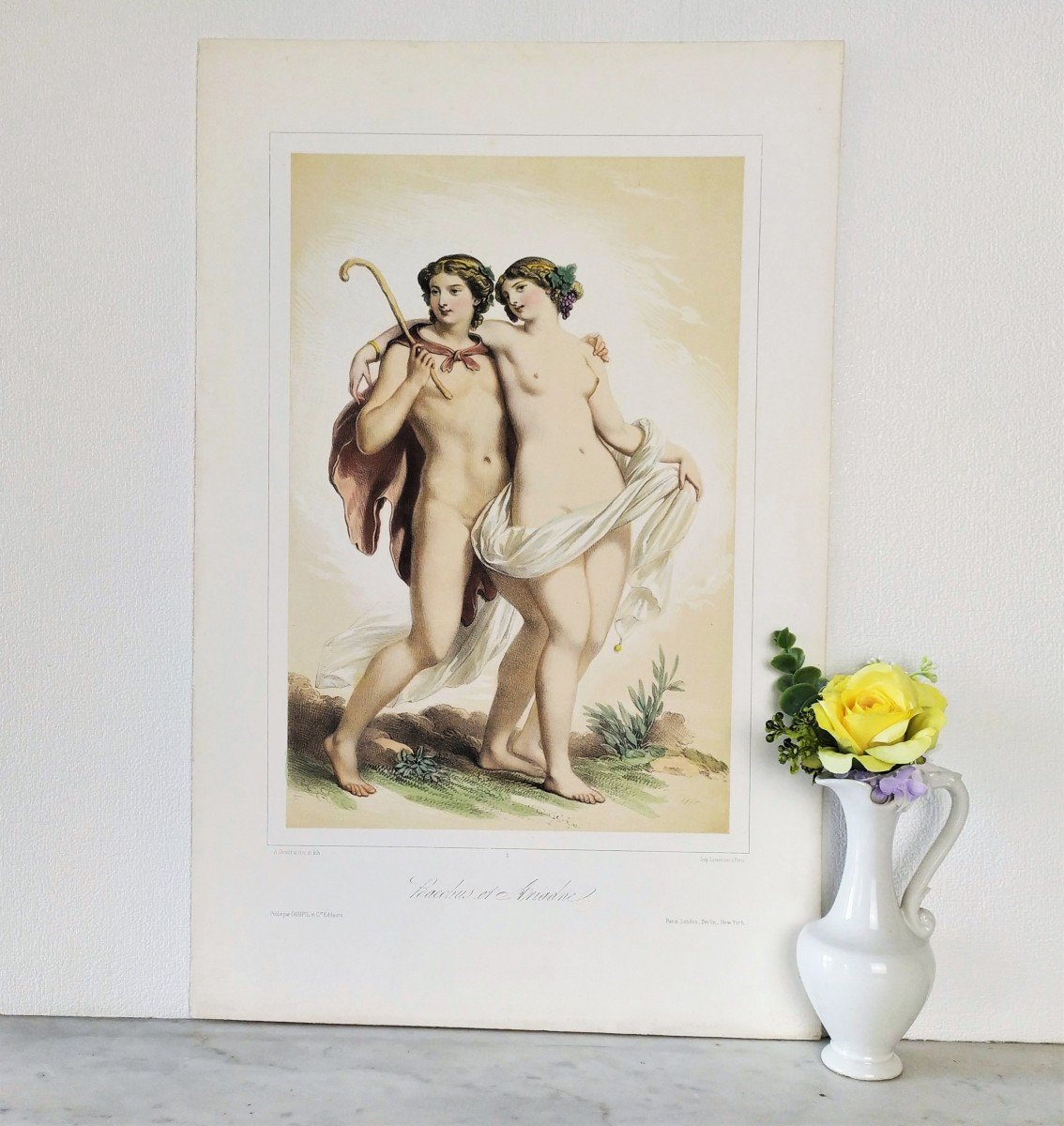 Mythologie Grecque Bacchus Et Ariadne Par Achille Deveria  lithographie aquarellée-photo-2