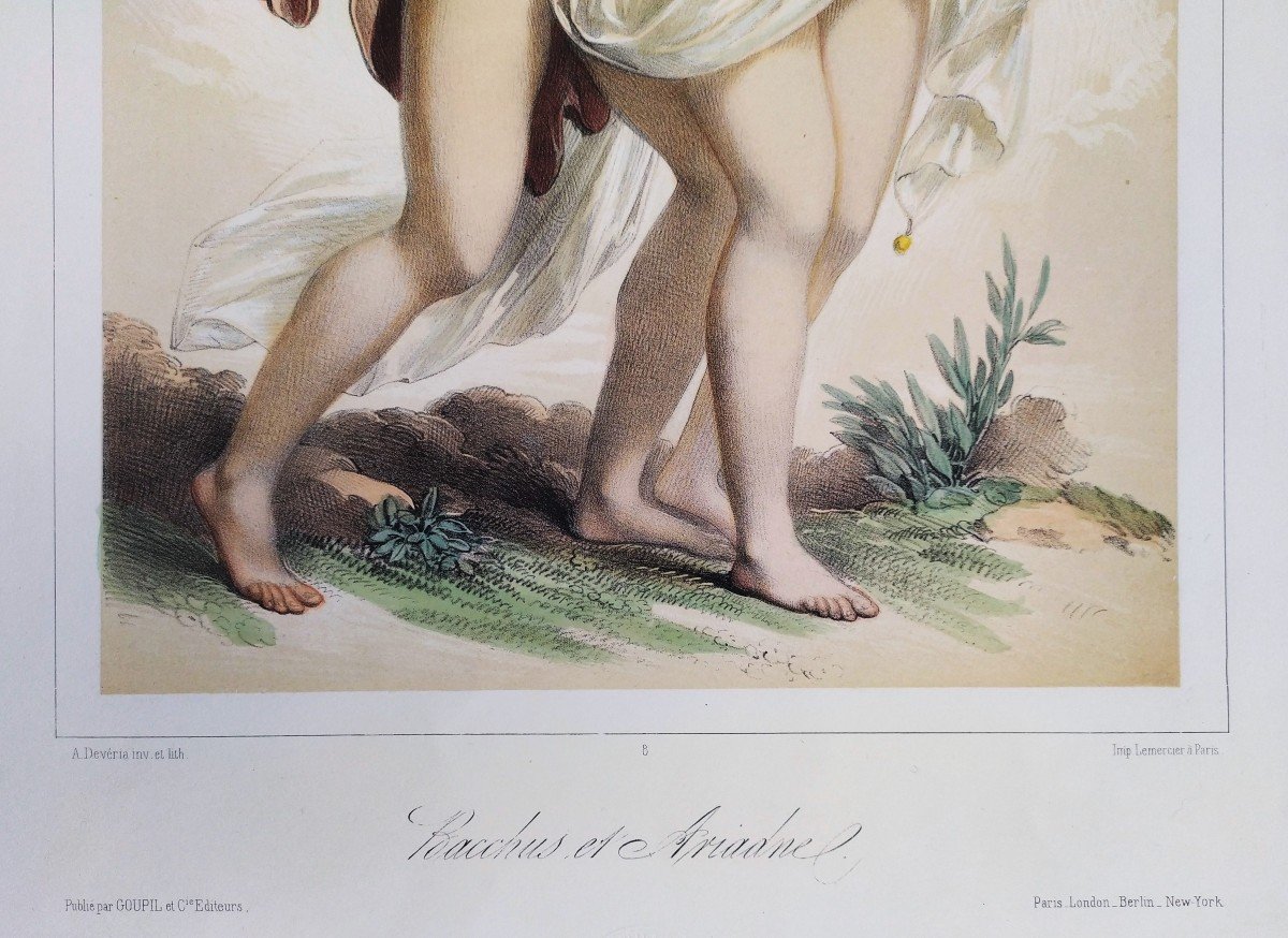 Mythologie Grecque Bacchus Et Ariadne Par Achille Deveria  lithographie aquarellée-photo-4