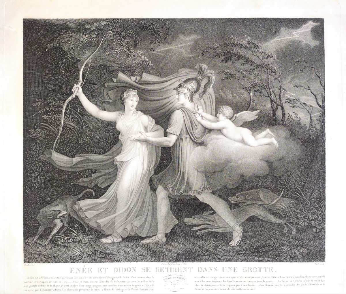 Gravure  d'époque Empire Néo-classique Mythologie Grecque Enée Et Didon-photo-2