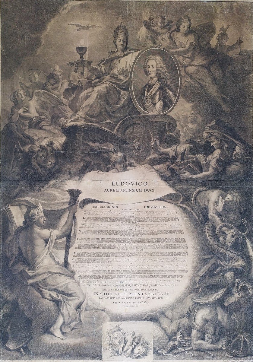 Diplôme De Philosophie Avec Louis XV Gravé Par G. Ederlinck d'Après Le Brun 18ème