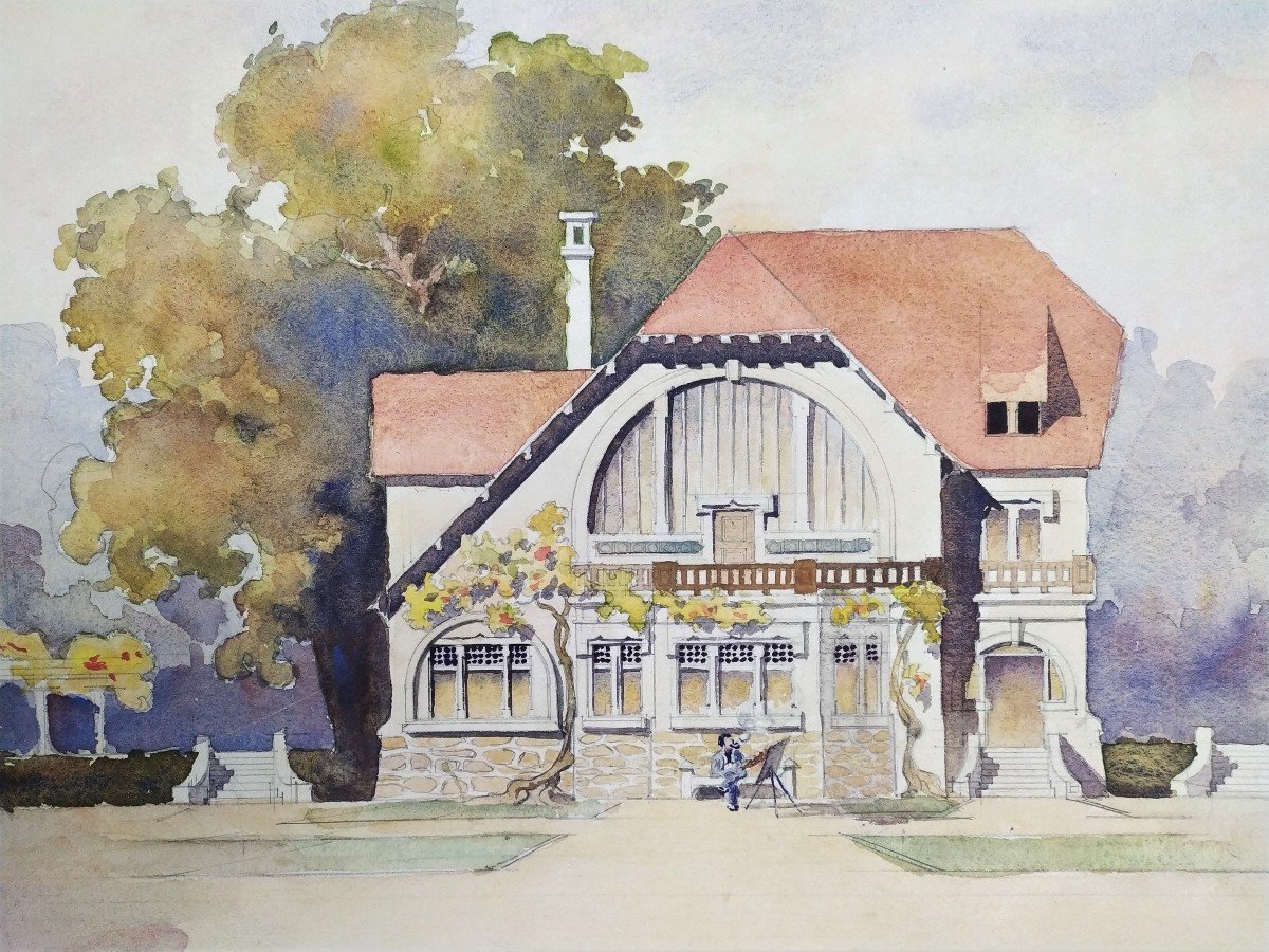 Architectural Drawing House Artist Studio Watercolor-photo-4