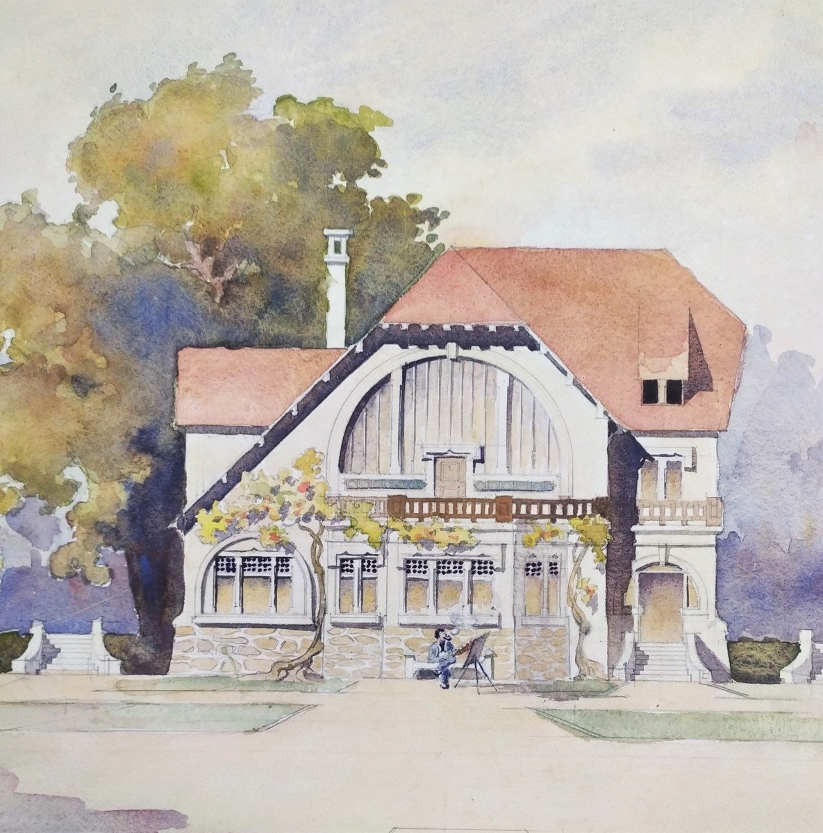 Architectural Drawing House Artist Studio Watercolor-photo-1