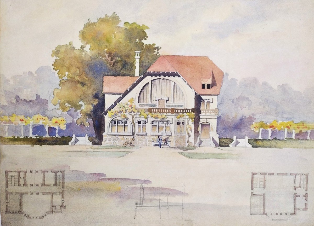 Architectural Drawing House Artist Studio Watercolor