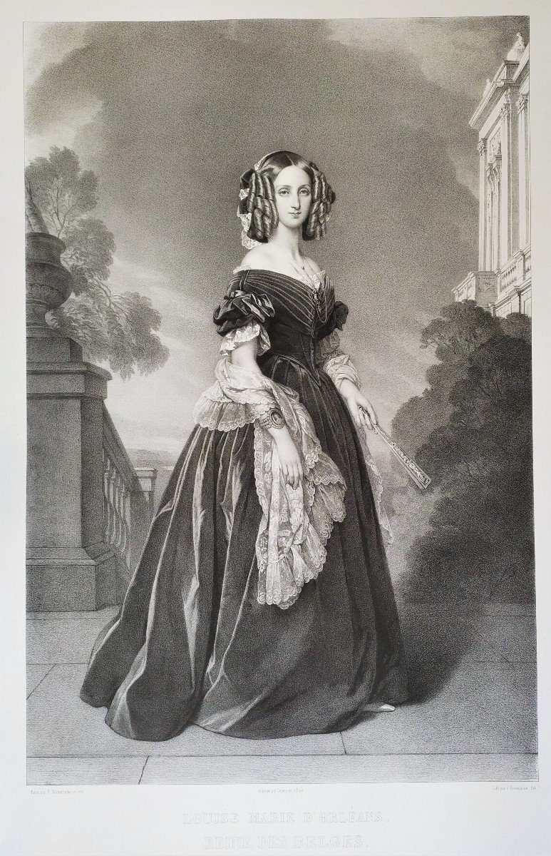 Queen Of Belgium Louise Marie d'Orléans Lithograph After Winterhalter-photo-3