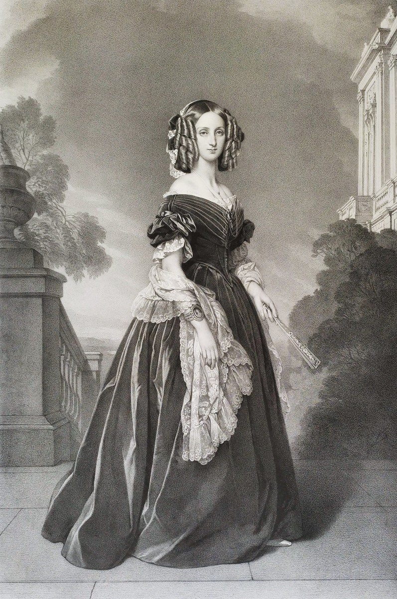 Queen Of Belgium Louise Marie d'Orléans Lithograph After Winterhalter