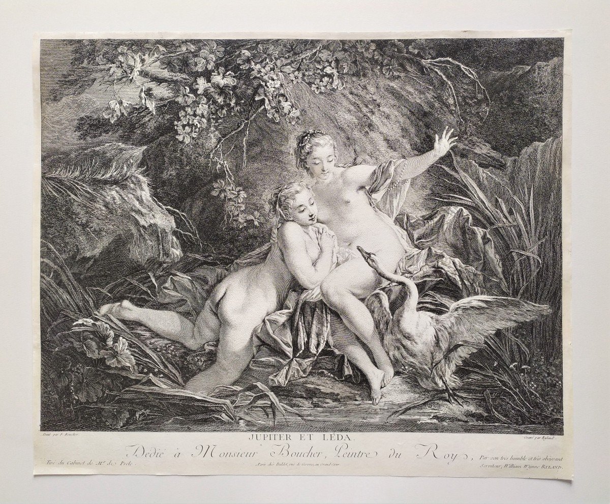 Nude Jupiter And Leda Mythological Engraving After F. Boucher 18th C-photo-2