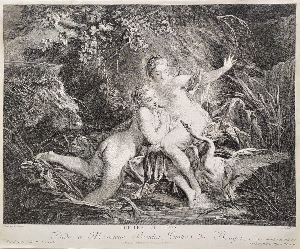 Nu Jupiter Et Léda Gravure Mythologique d'Après F. Boucher-photo-3