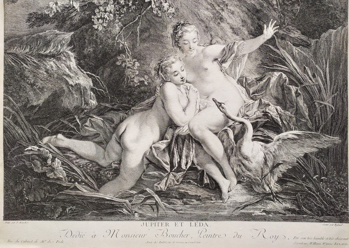 Nude Jupiter And Leda Mythological Engraving After F. Boucher 18th C-photo-4