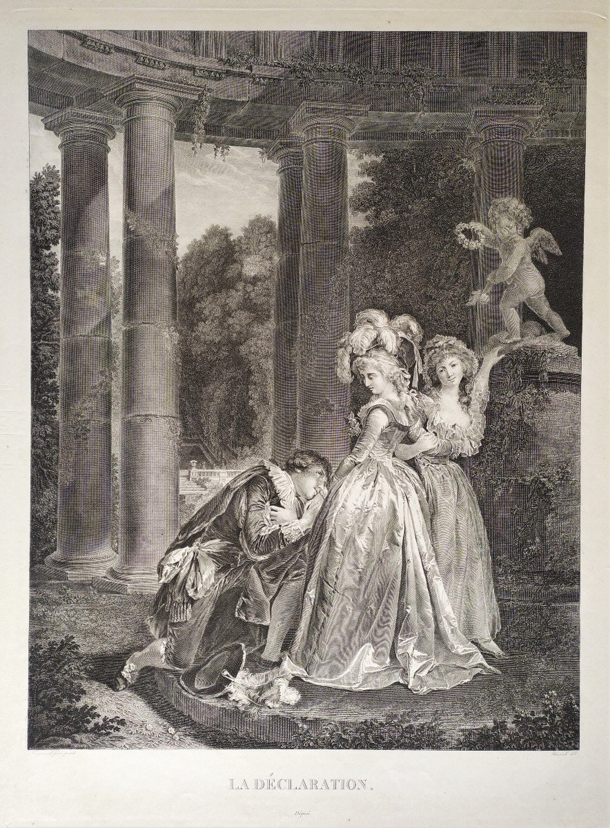 The Declaration Romantic Etching After Fragonard 19th C -photo-3