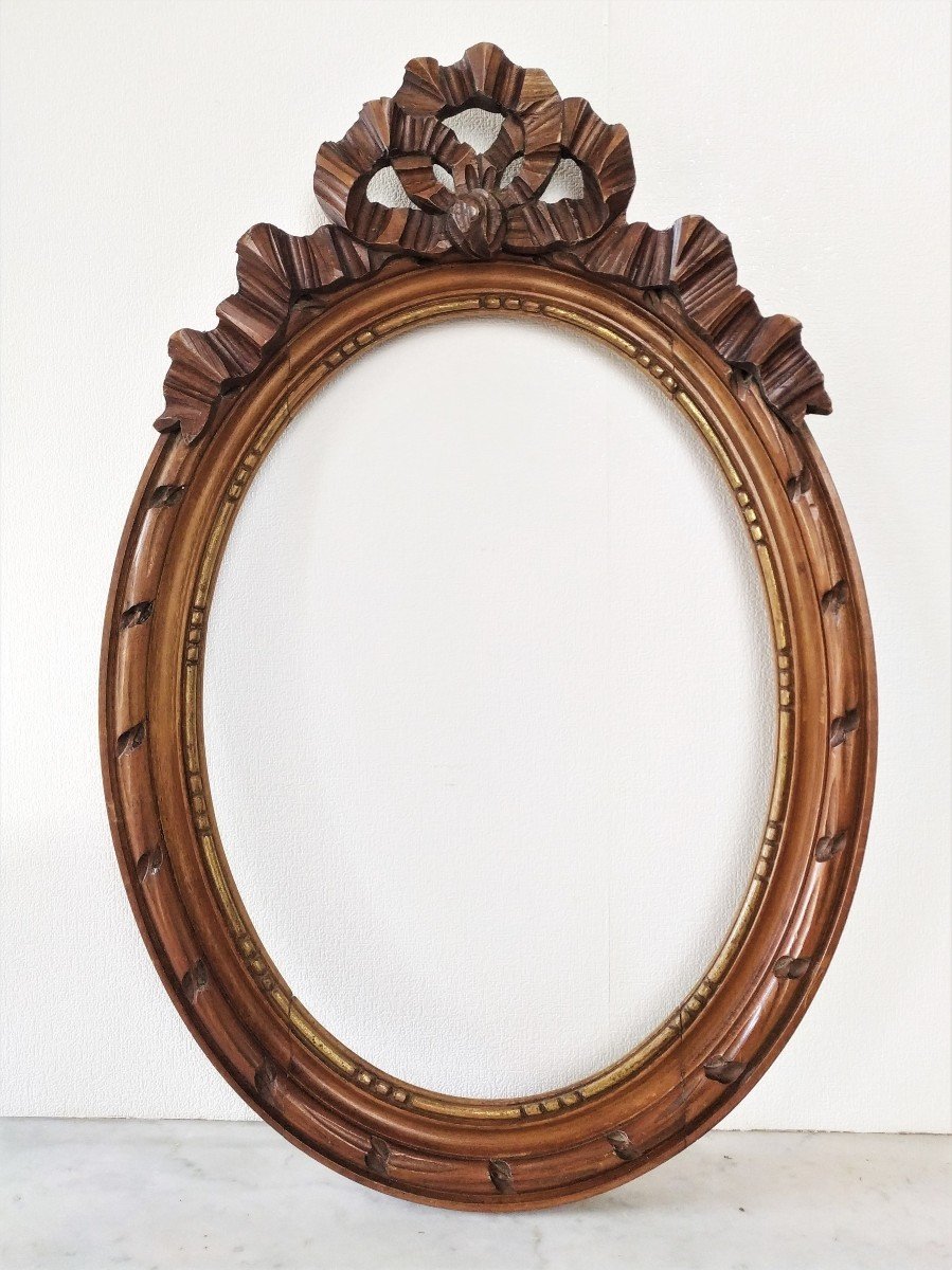 Pair Of Oval Frames In Carved Wood Mirror Painting Or Etching-photo-3