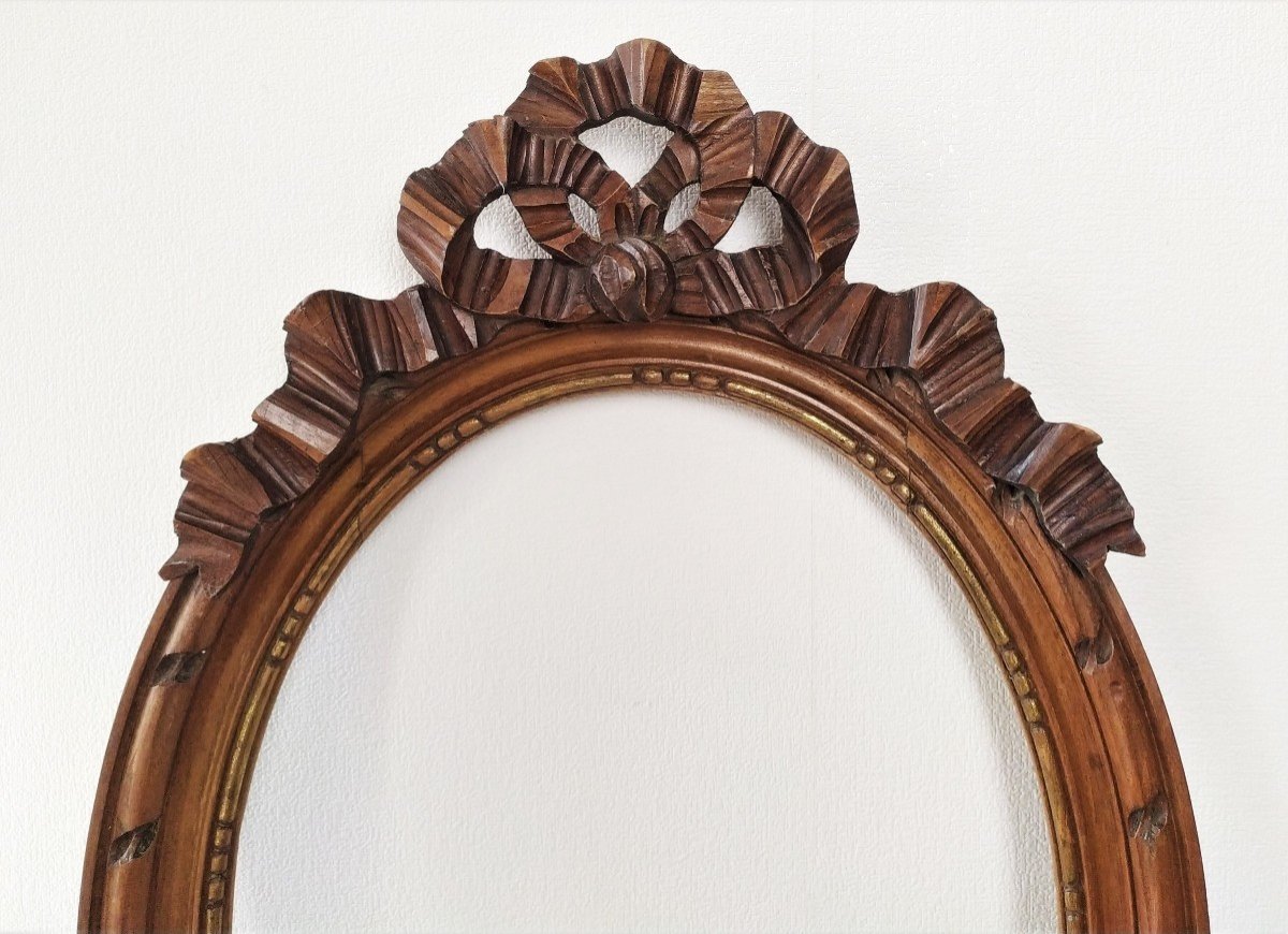 Pair Of Oval Frames In Carved Wood Mirror Painting Or Etching-photo-4