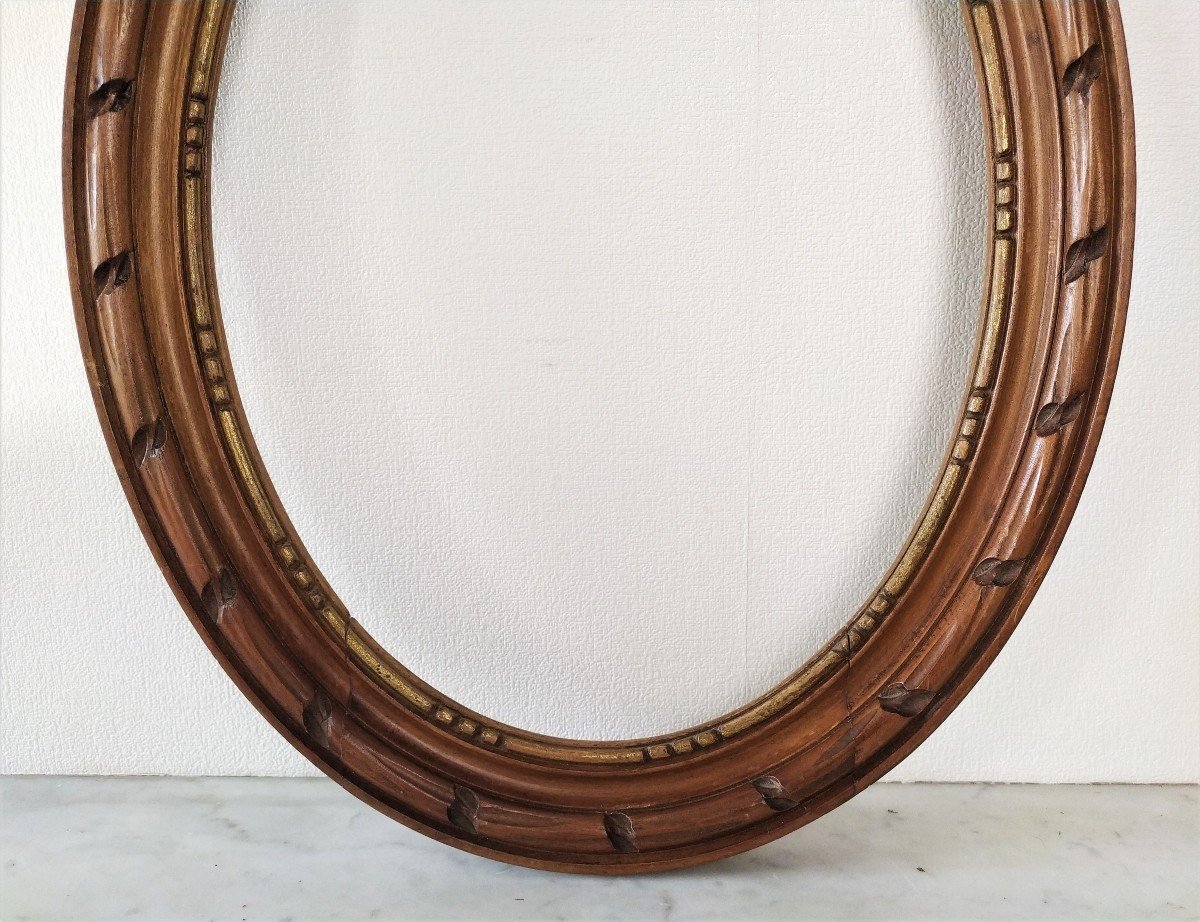 Pair Of Oval Frames In Carved Wood Mirror Painting Or Etching-photo-1