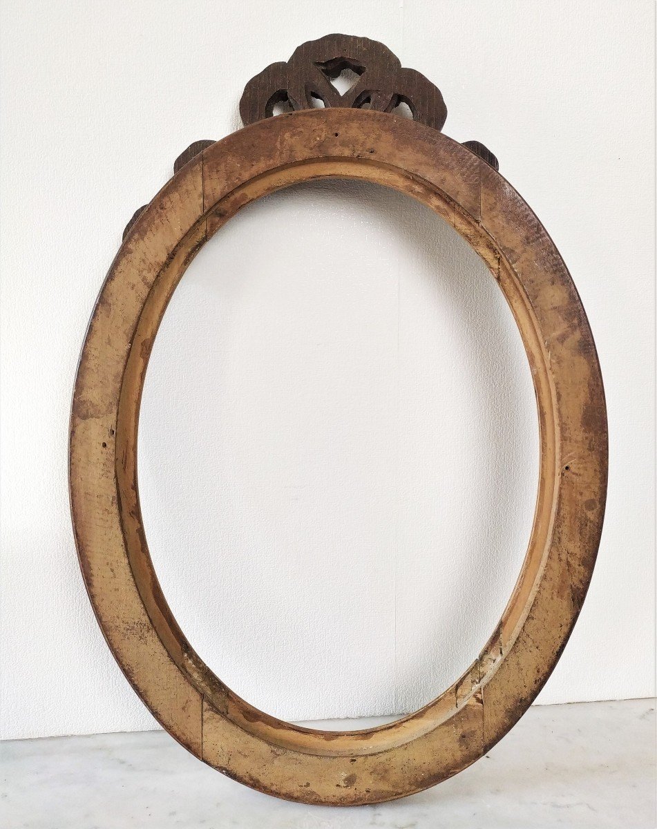 Pair Of Oval Frames In Carved Wood Mirror Painting Or Etching-photo-2