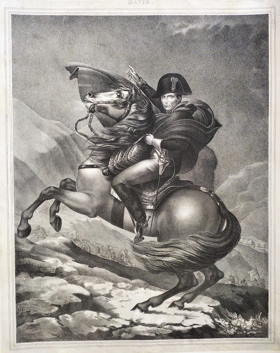 Napoléon Bonaparte à Cheval Lithographie d'Après David-photo-3