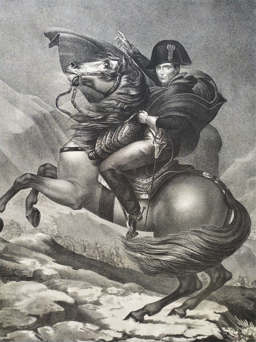 Napoléon Bonaparte à Cheval Lithographie d'Après David-photo-1