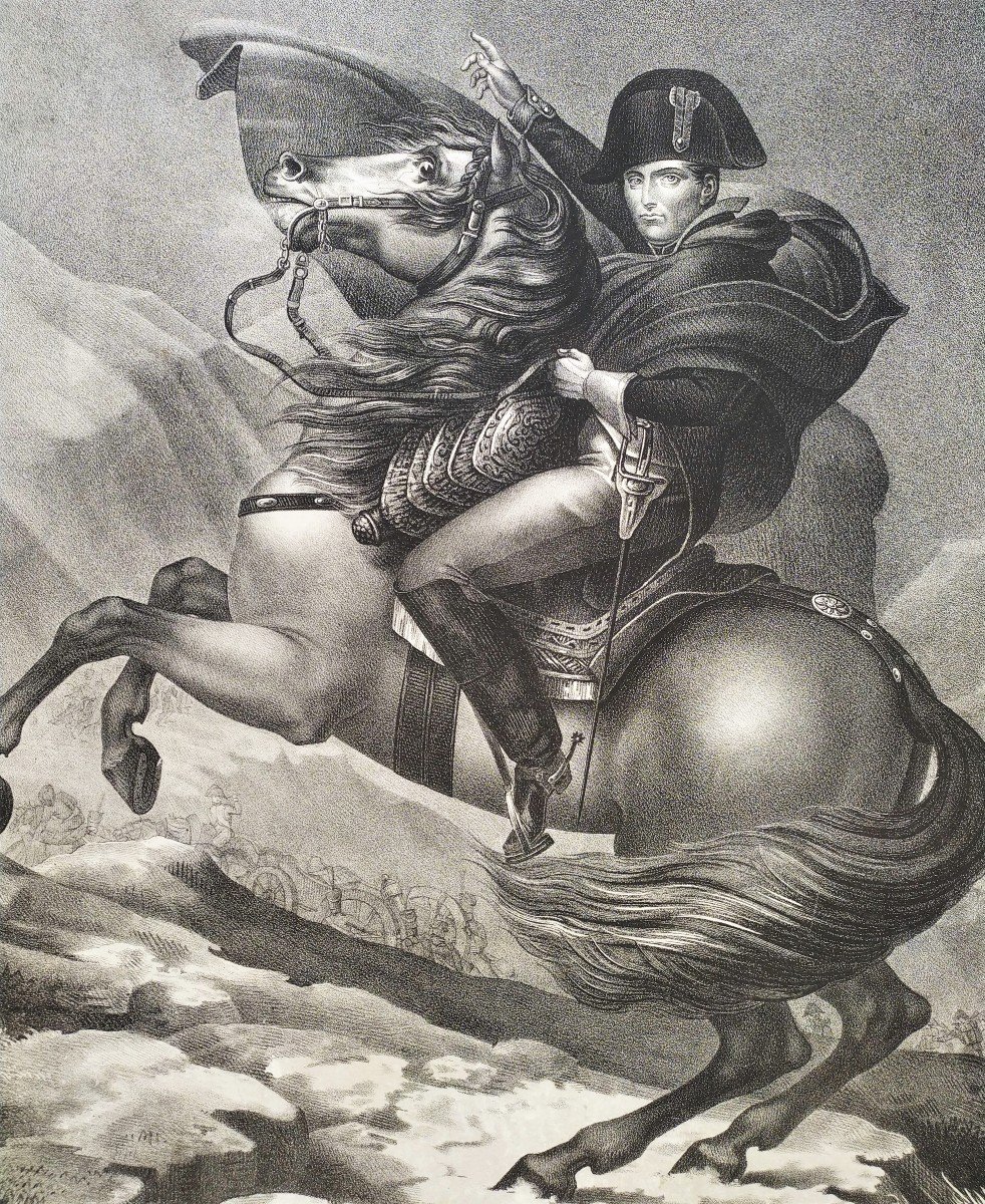 Napoléon Bonaparte à Cheval Lithographie d'Après David-photo-2