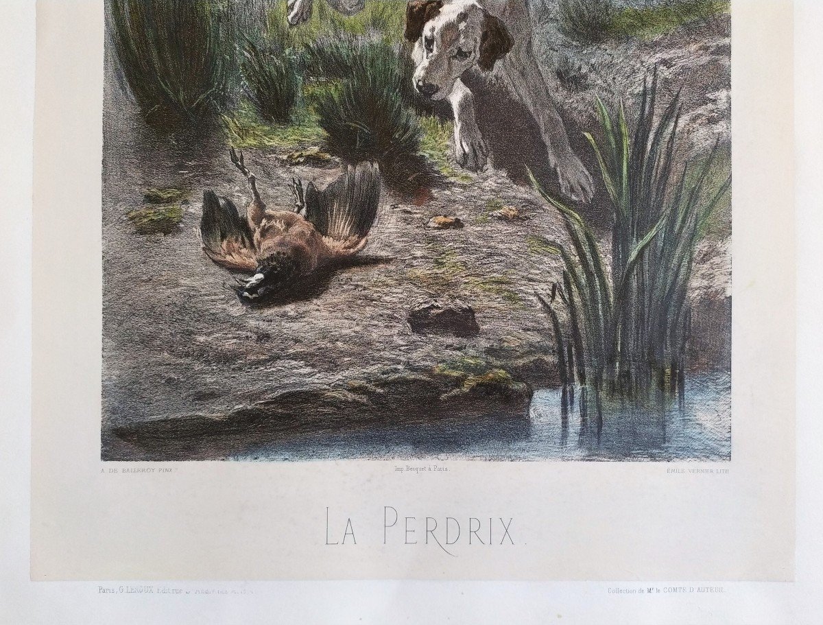 Chien Chasse Lithographie Aquarellée-photo-4