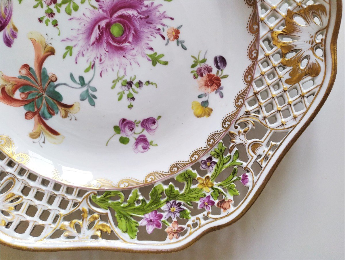 Saxe Porcelain Plate With Openwork Edge  19th C-photo-3