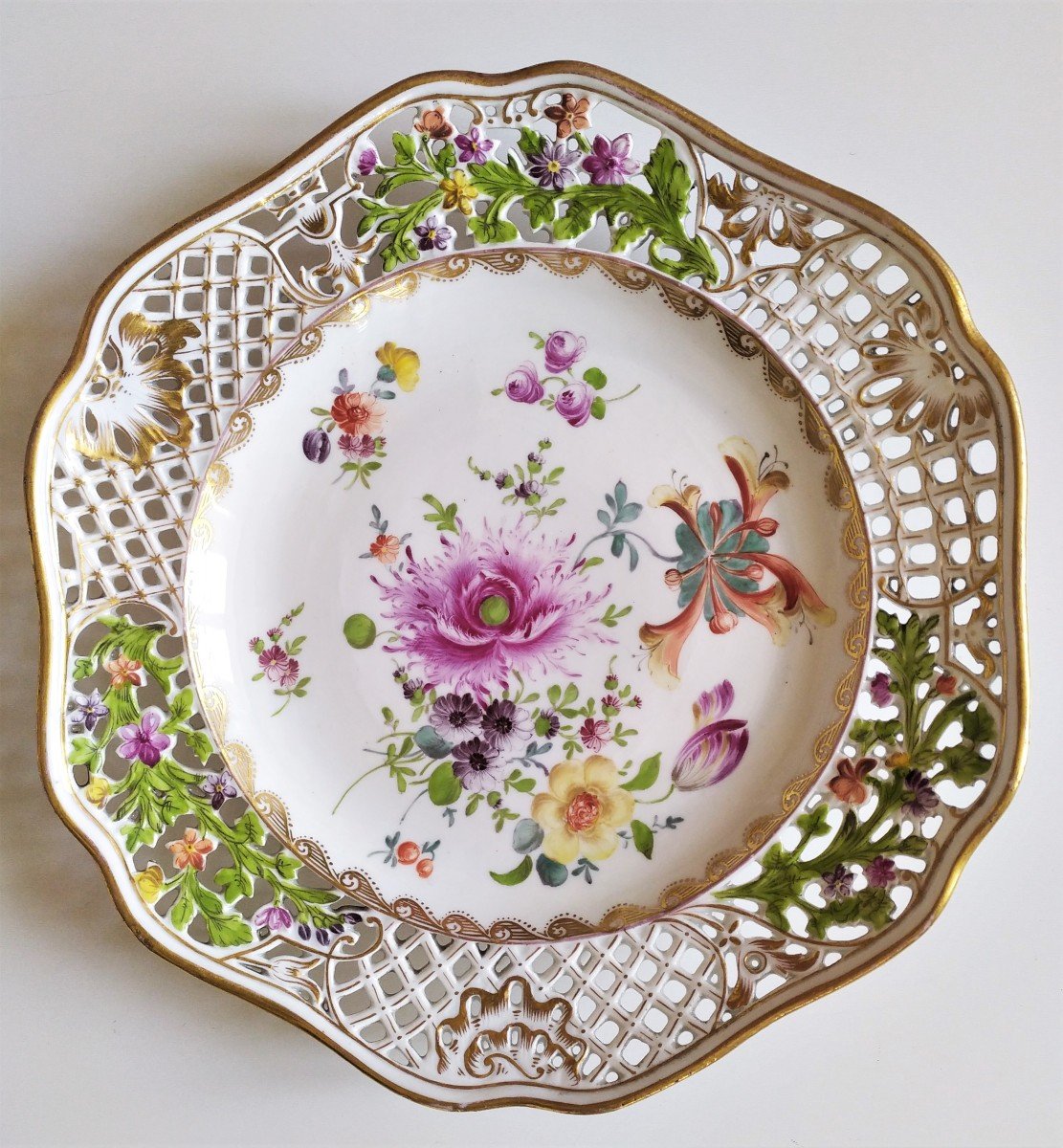 Saxe Porcelain Plate With Openwork Edge  19th C