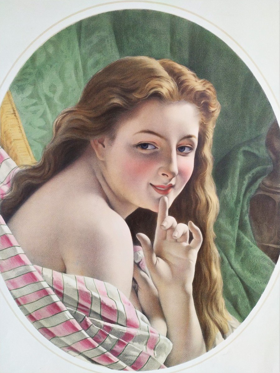 Grande Lithographie Aquarellée Portrait De Femme 19ème-photo-5