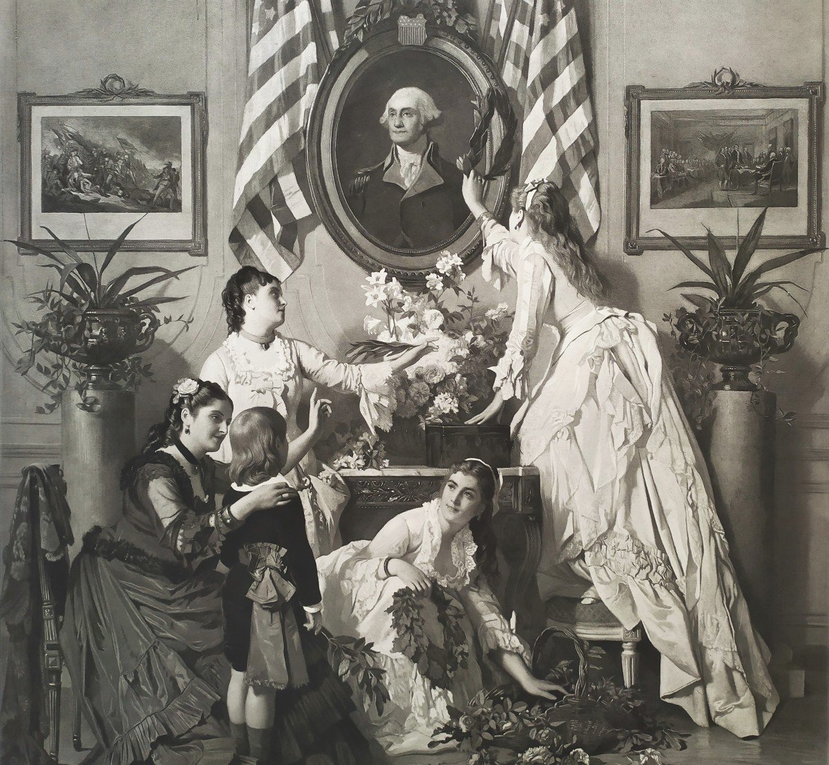 Historique Photogravure États-Unis Washington's Birthday d'après Charles Baugniet-photo-3