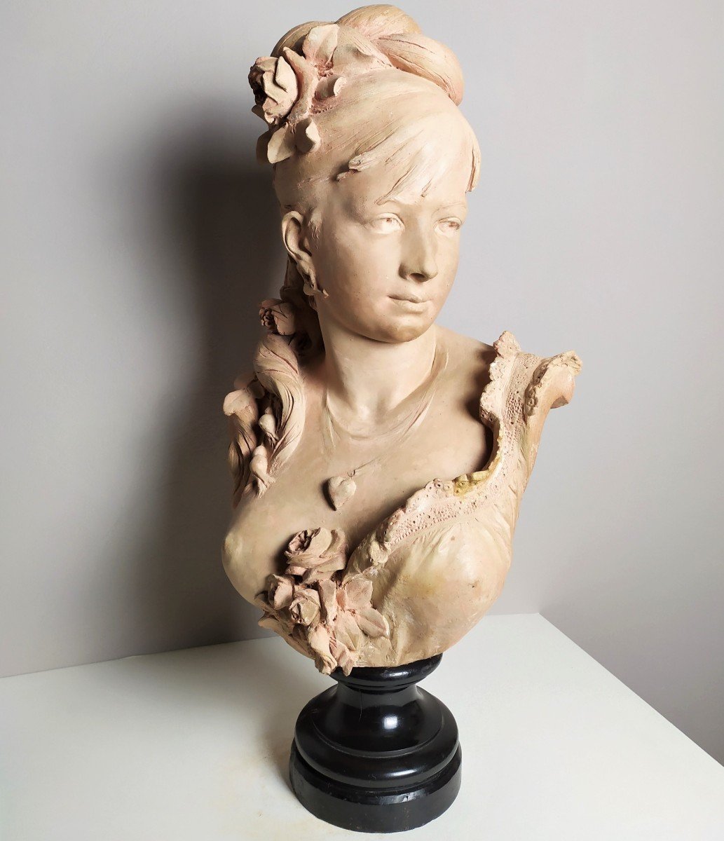 Buste De Femme Sculpture 19ème Terre Cuite Par Adolphe Maubach-photo-2