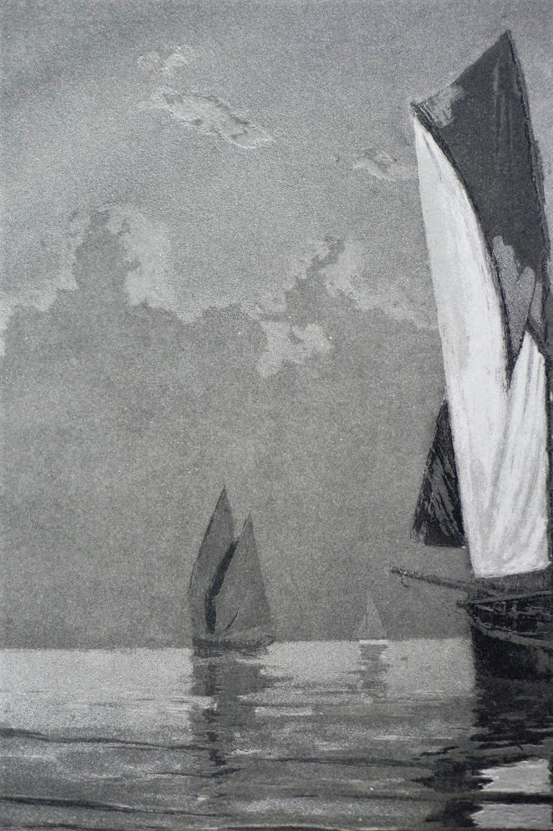 Aquatint The White Sail Seascape 20th C-photo-1