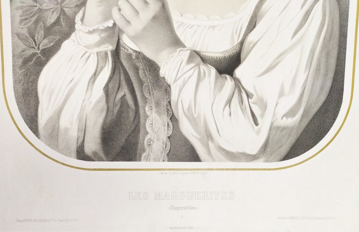 Lithograph The Daisies Or The Superstition After Romain Cazes-photo-3