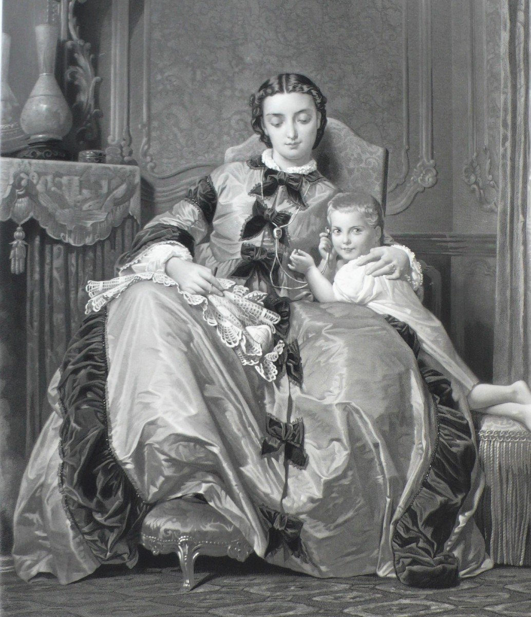 Femme Et Enfant Gravure XIXème d'Après Auguste Toulmouche -photo-2