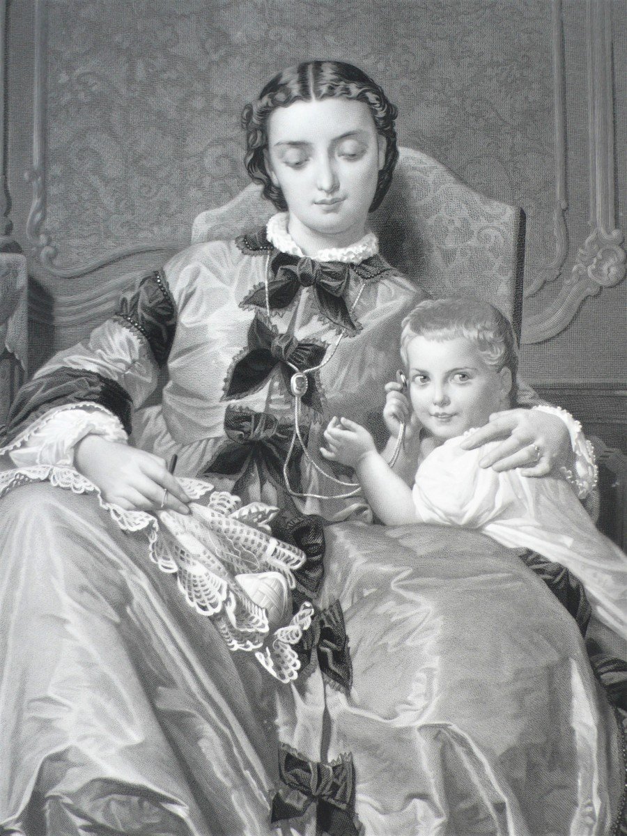 Femme Et Enfant Gravure XIXème d'Après Auguste Toulmouche -photo-3
