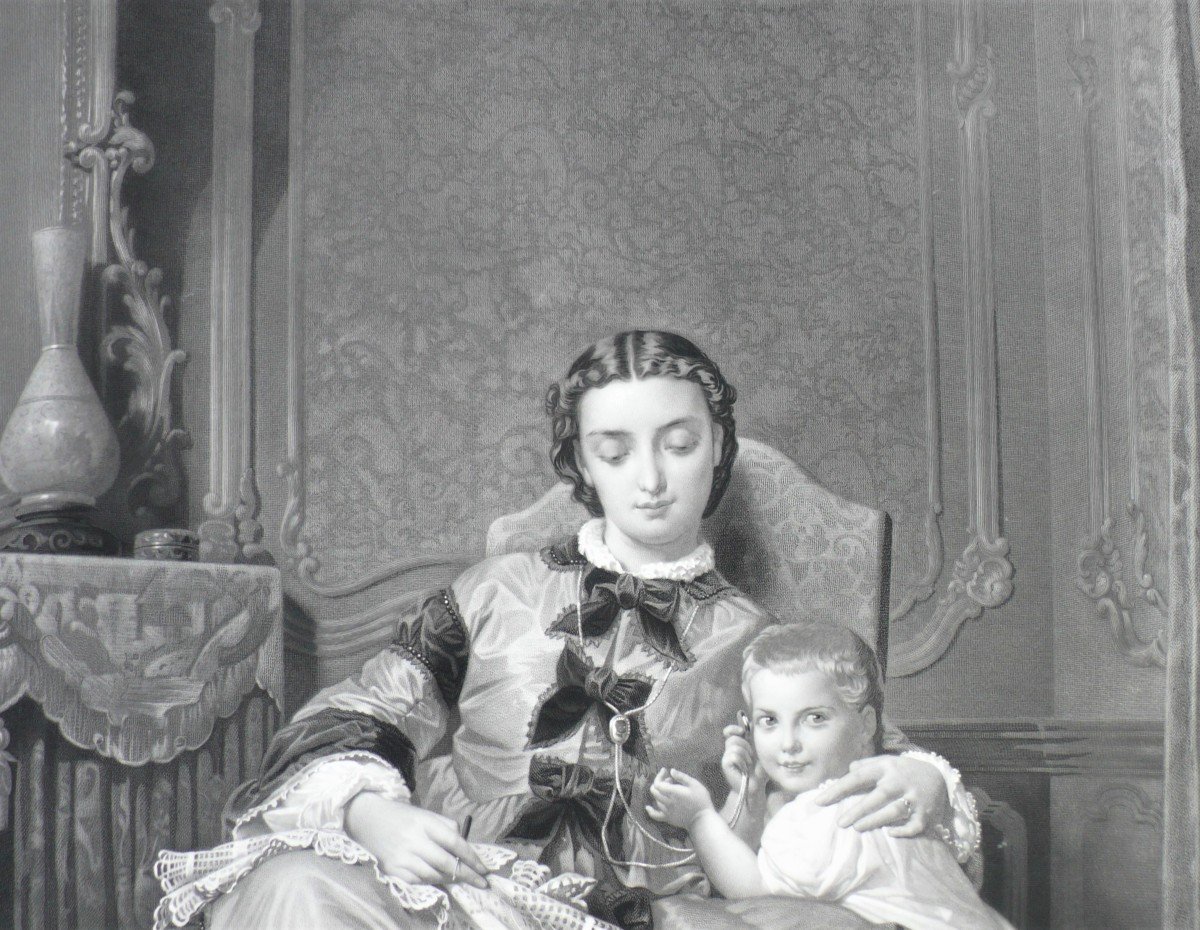 Femme Et Enfant Gravure XIXème d'Après Auguste Toulmouche -photo-8