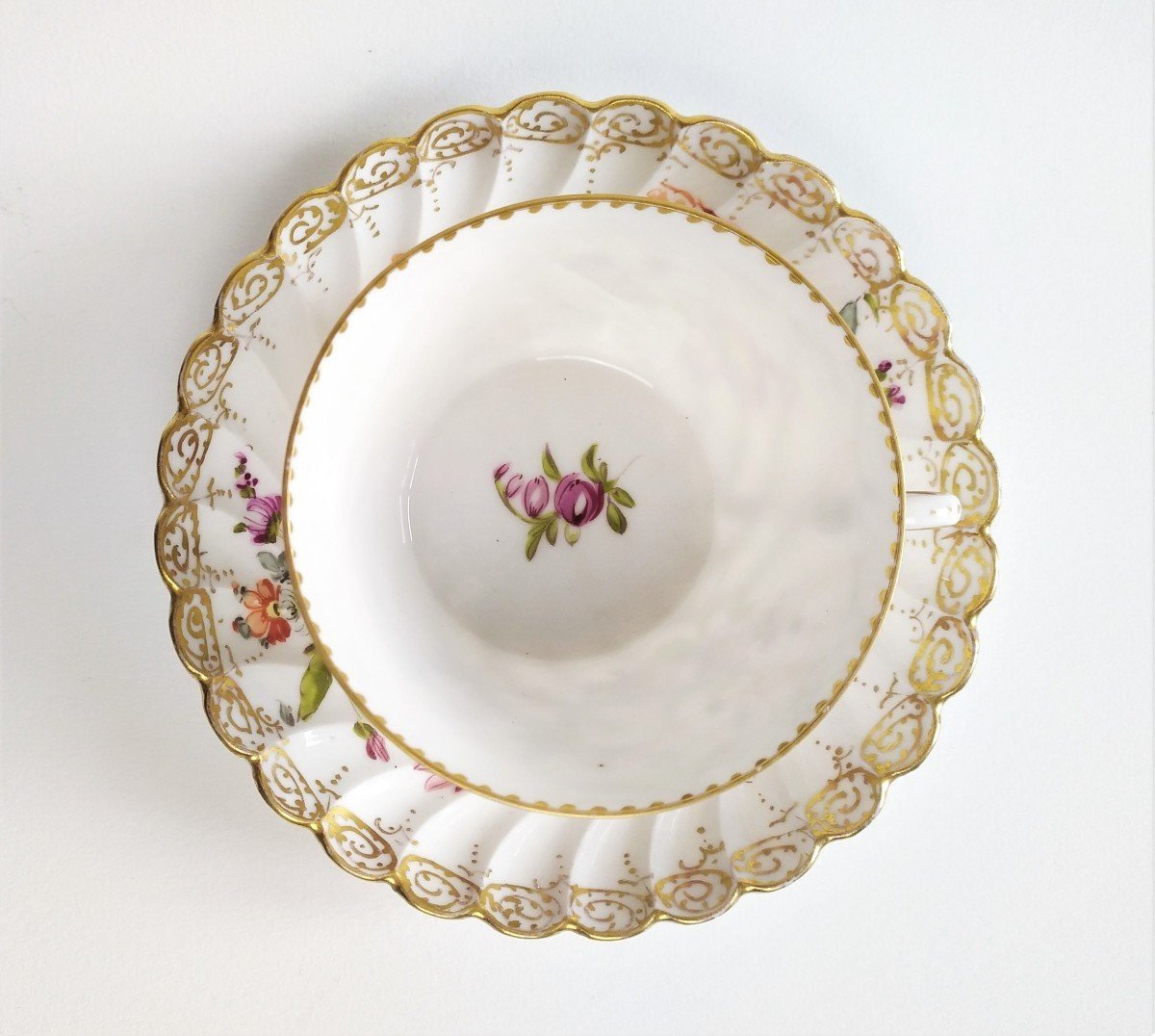 Lamm Dresden Hand Painted Porcelain Cup And Saucer 19th C-photo-3