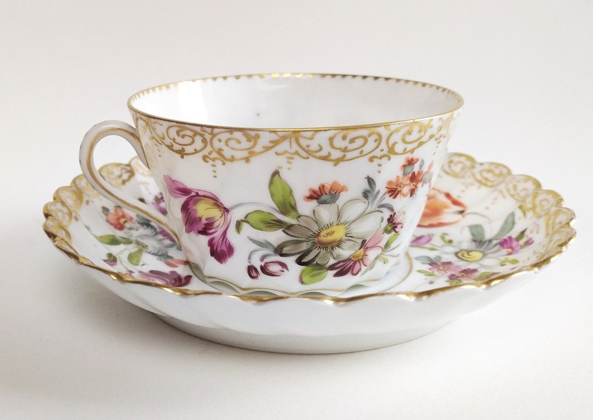 Lamm Dresden Hand Painted Porcelain Cup And Saucer 19th C