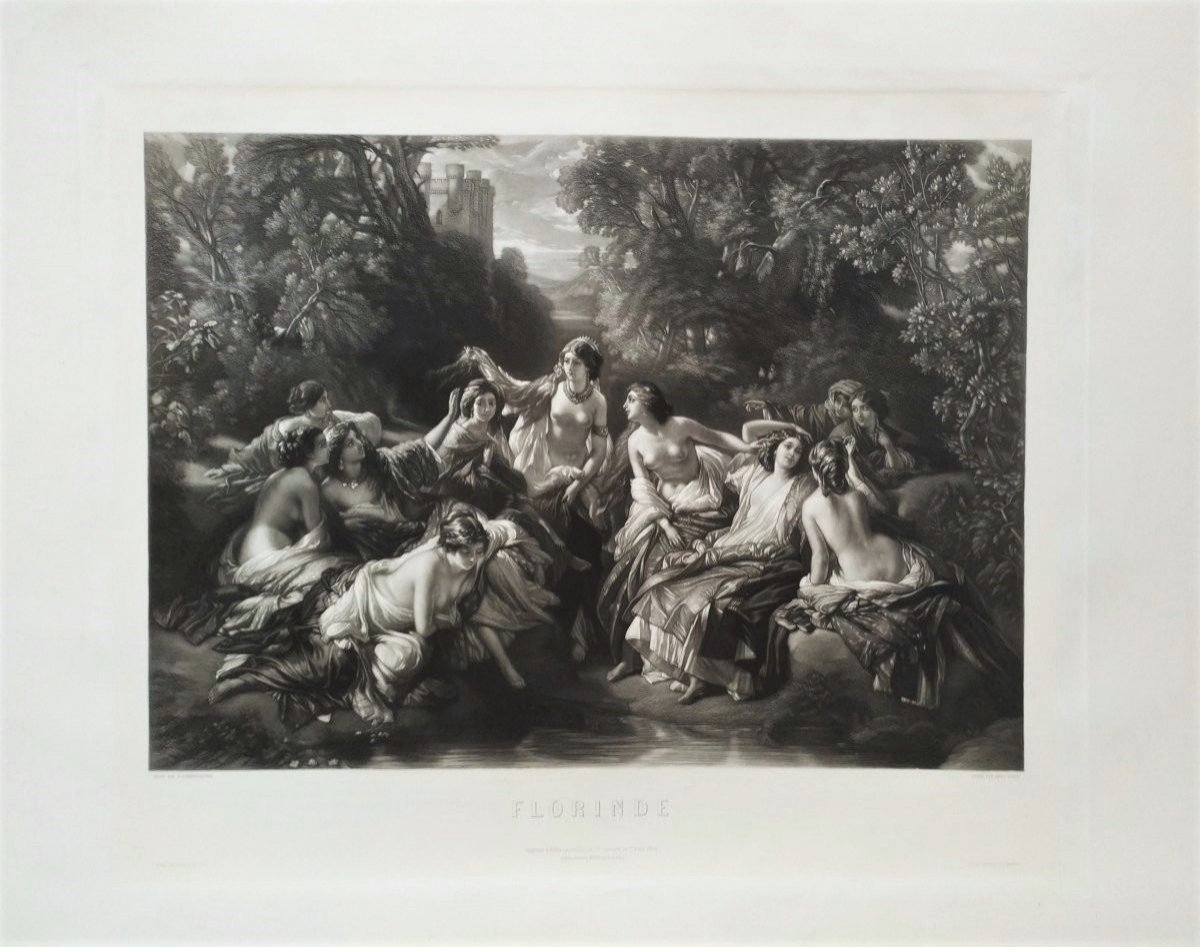 Grande Gravure Mythologique En Parfait état -photo-2